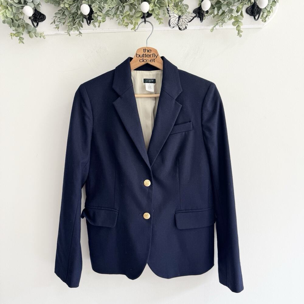 J. Crew Navy Original Schoolboy Blazer Gold Buttons Wool Blend Size 4 Business